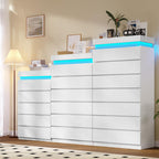 Modern LED Tall Dresser with 6 Drawers and Ambient Lighting