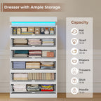 Modern LED Tall Dresser with 6 Drawers and Ambient Lighting