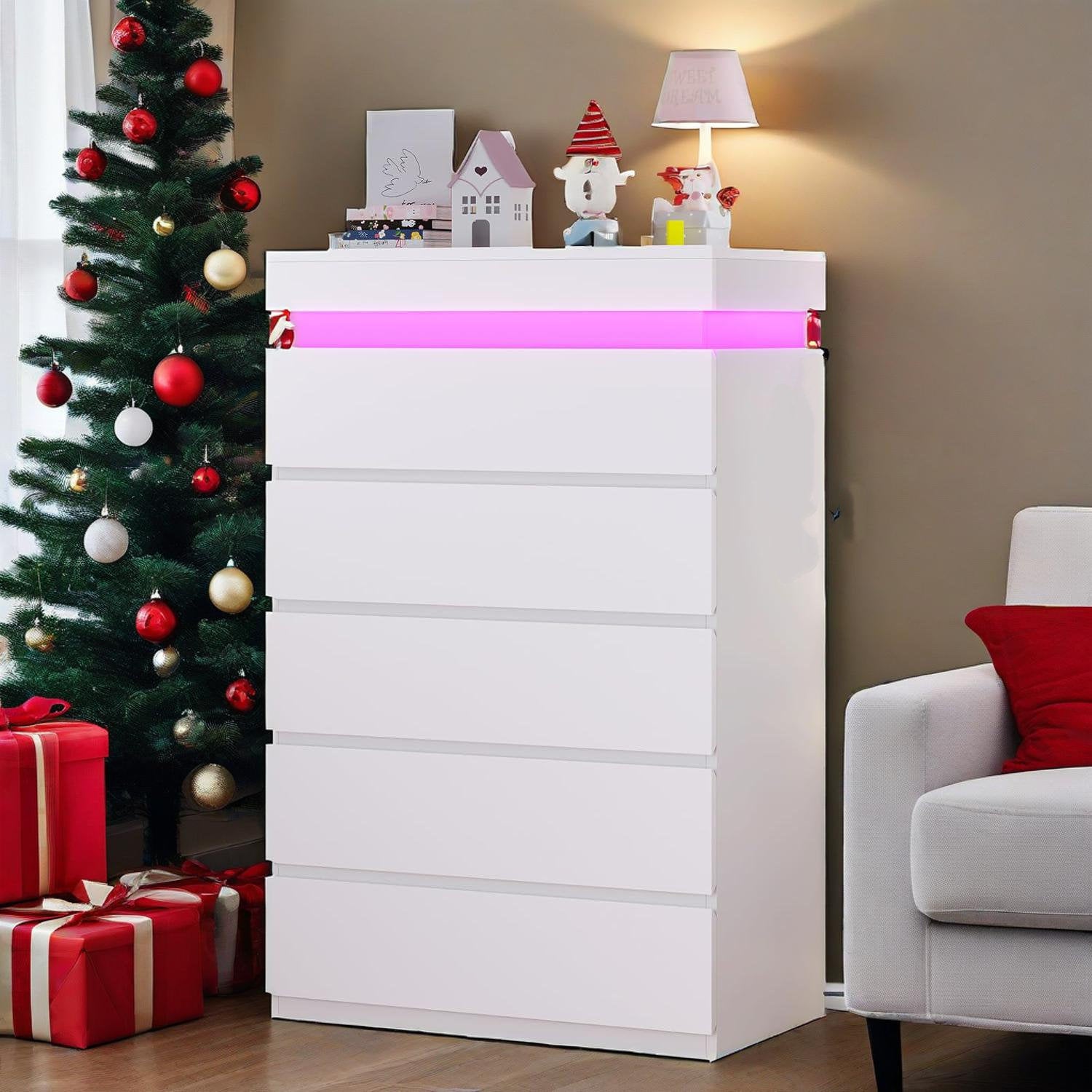 Modern LED Bedroom Dresser with Multi Drawer Storage