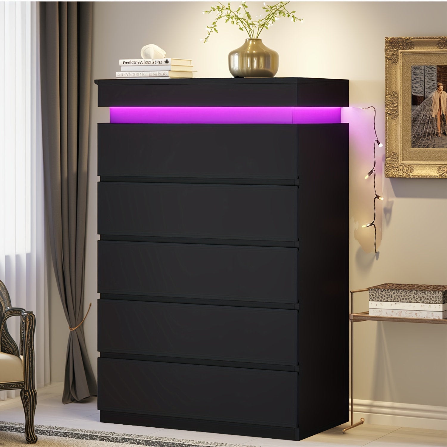 Modern LED Bedroom Dresser with Multi Drawer Storage