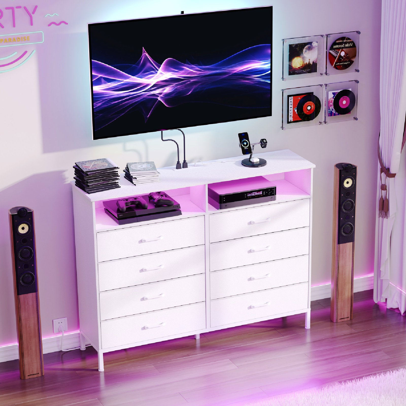 Luxury LED Entertainment Dresser with Multi Functional Storage