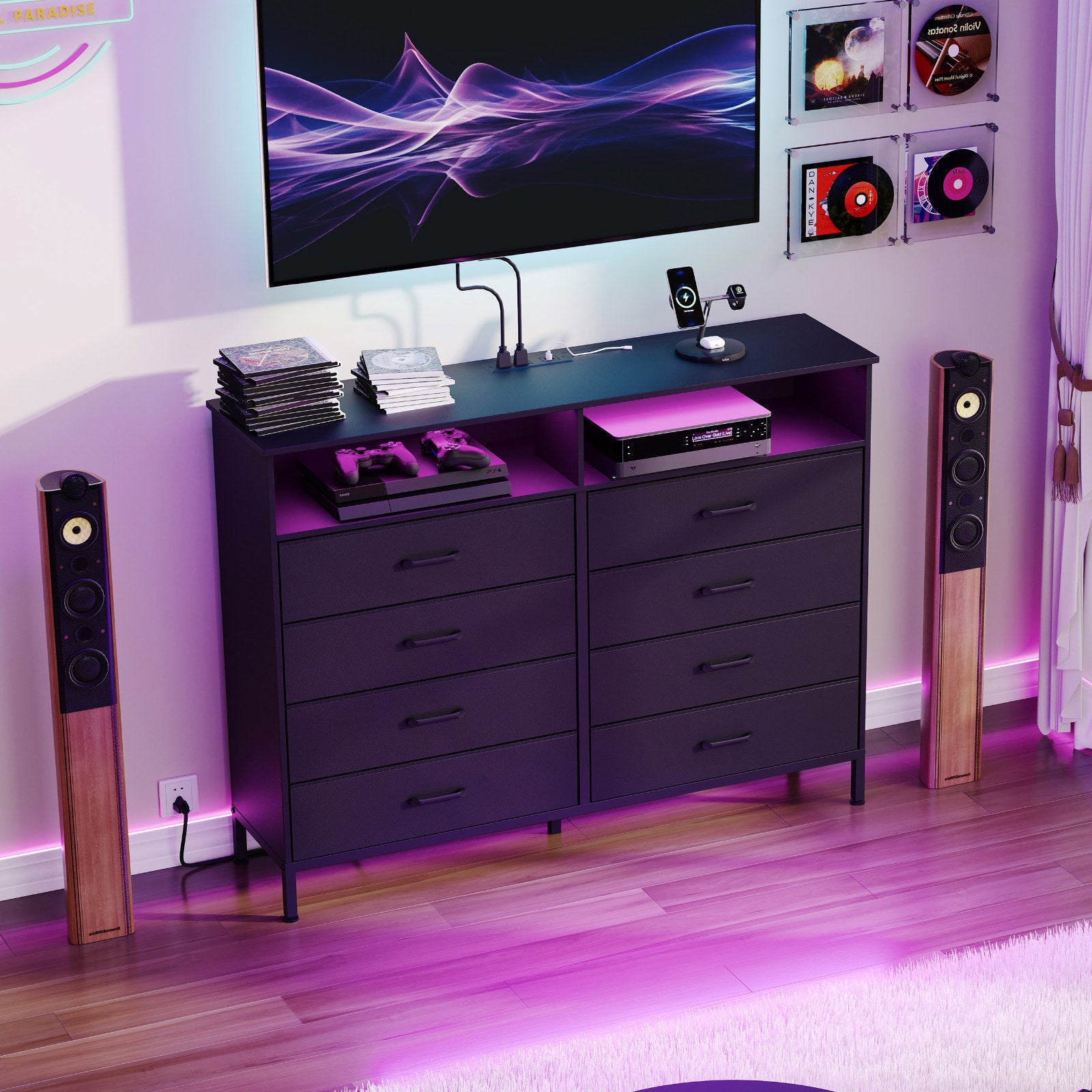 Luxury LED Entertainment Dresser with Multi Functional Storage