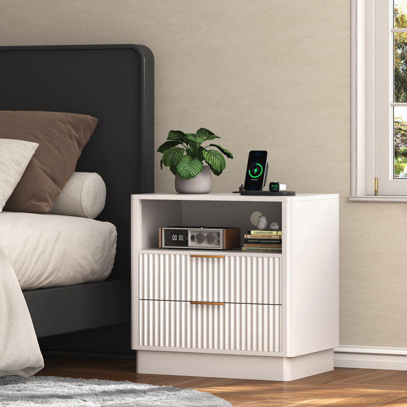 AuraGlow LED Nightstand with Modern Storage Design