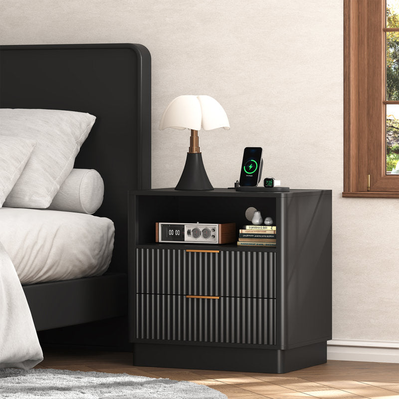 AuraGlow LED Nightstand with Modern Storage Design