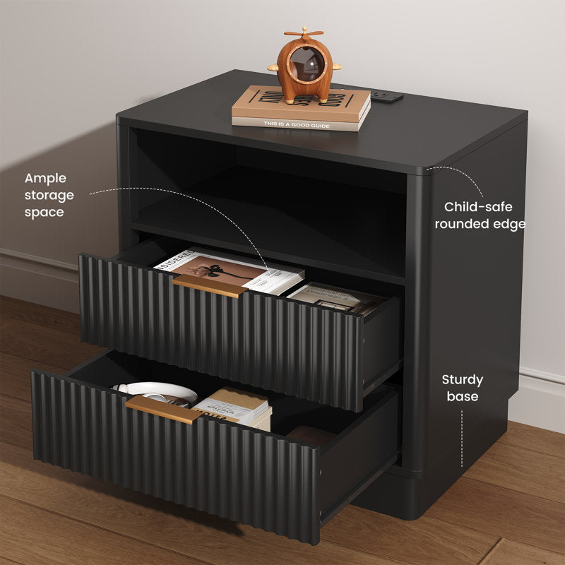 AuraGlow LED Nightstand with Modern Storage Design