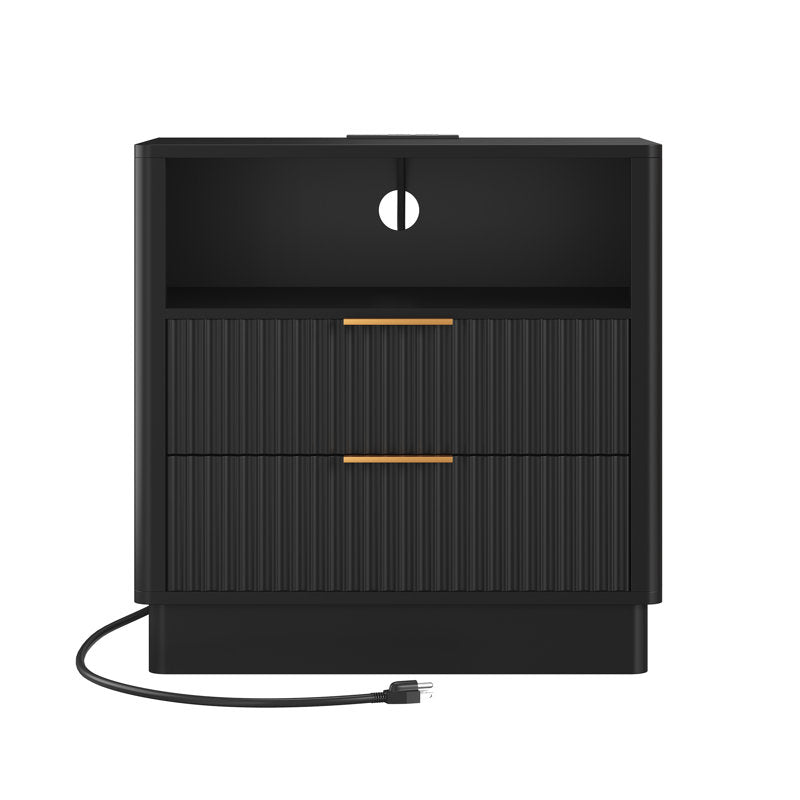 AuraGlow LED Nightstand with Modern Storage Design