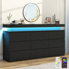 Contemporary  Double Dresser with RGB LED Lights and Spacious Storage Drawers