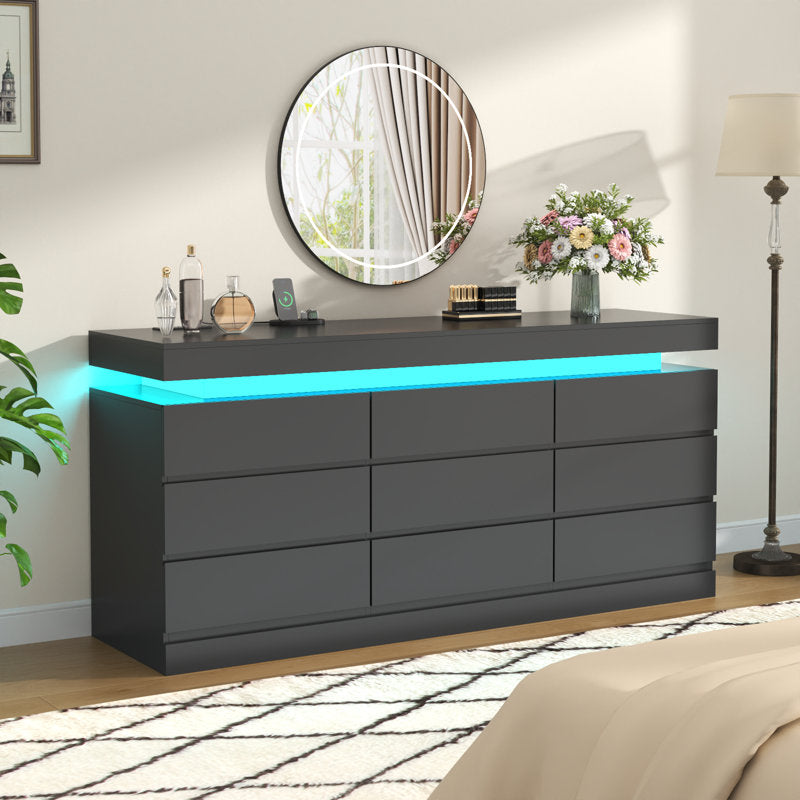 Modern LED Dresser with 6 Drawers and Ambient Light Storage Cabinet