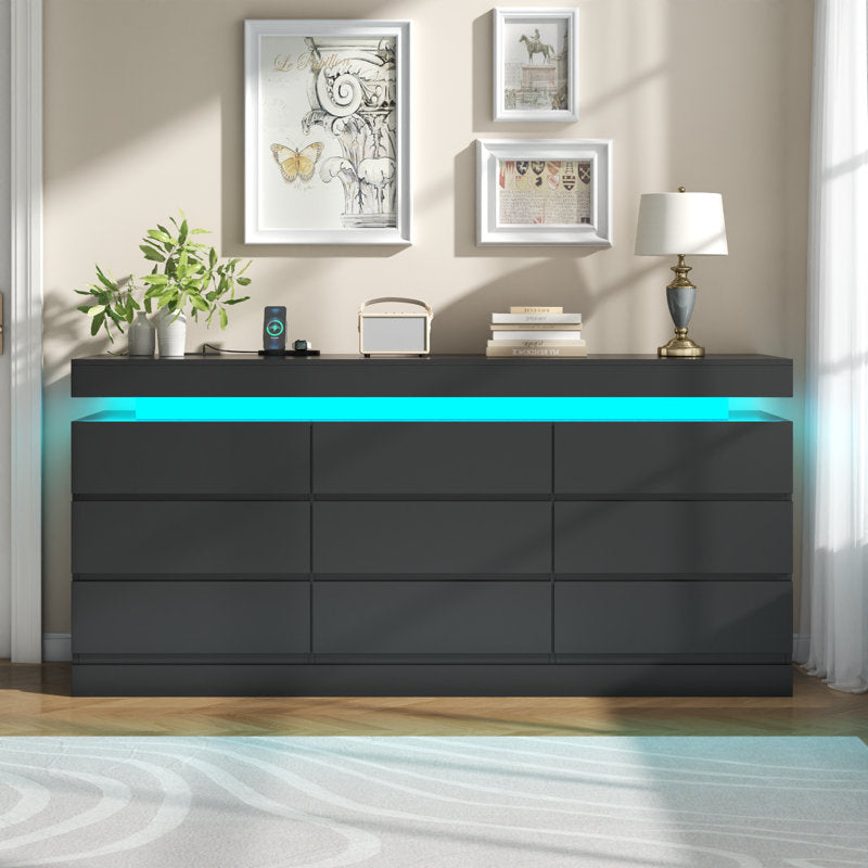 Modern LED Dresser with 6 Drawers and Ambient Light Storage Cabinet