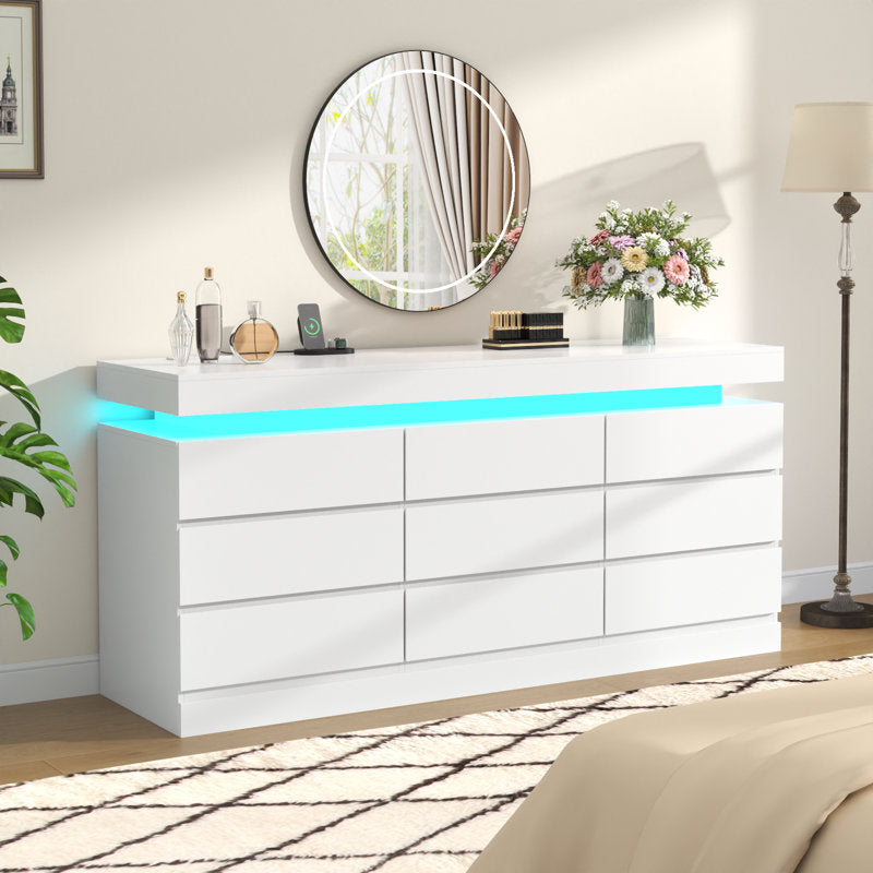 Modern LED Dresser with 6 Drawers and Ambient Light Storage Cabinet