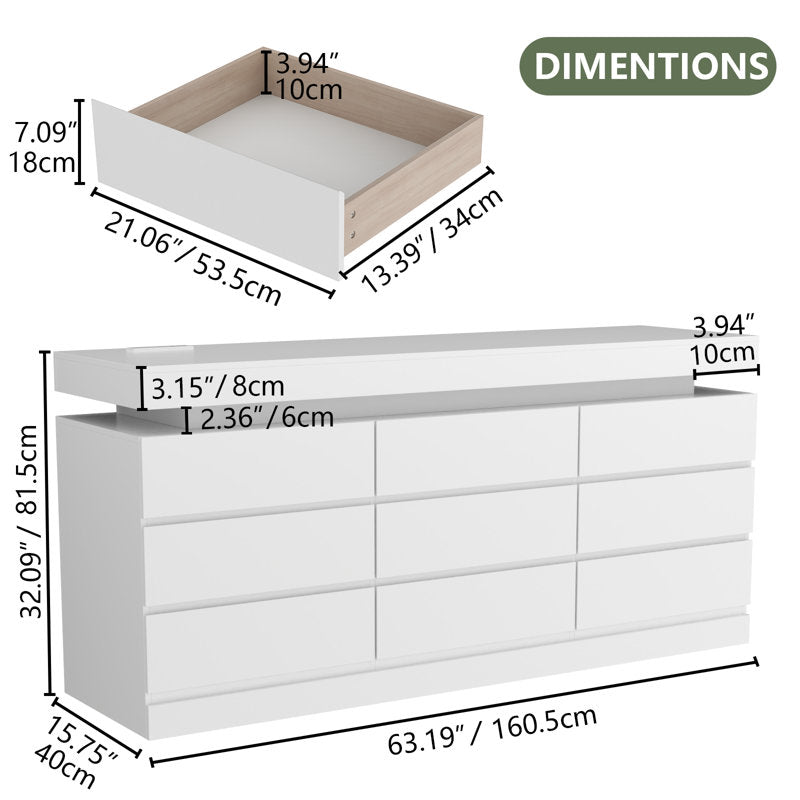 Modern LED Dresser with 6 Drawers and Ambient Light Storage Cabinet