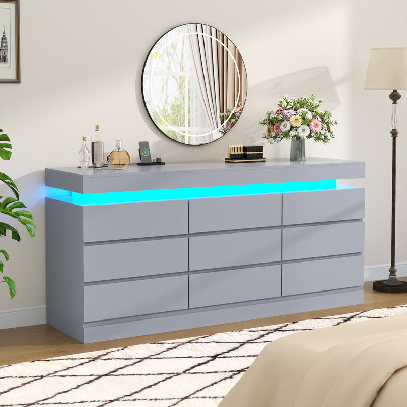 Modern LED Dresser with 6 Drawers and Ambient Light Storage Cabinet