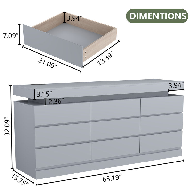Modern LED Dresser with 6 Drawers and Ambient Light Storage Cabinet