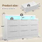Contemporary White Drawer Dresser with Illuminated Shelf and Vanity Storage