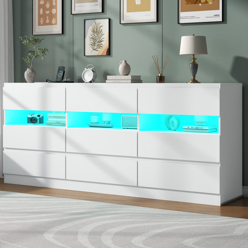 Premium White Storage Dresser with Open Organizer Shelf and Multi Drawer Function