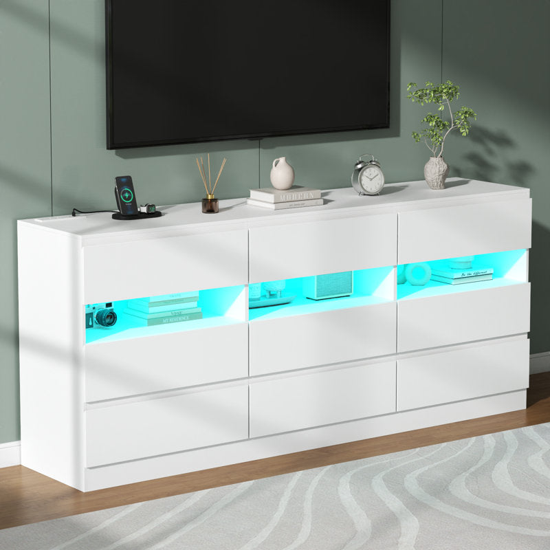 Premium White Storage Dresser with Open Organizer Shelf and Multi Drawer Function