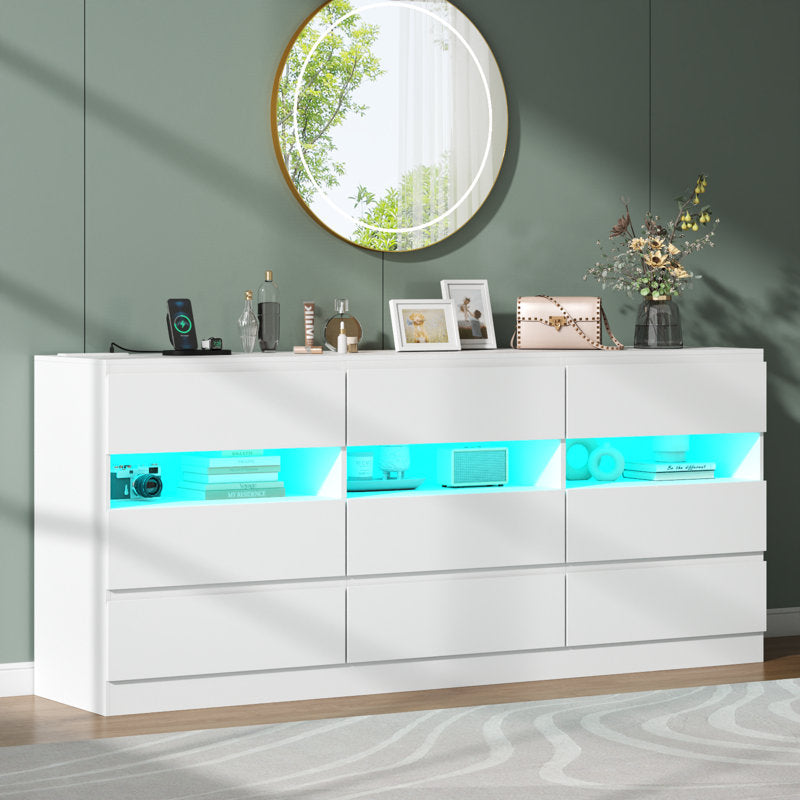 Premium White Storage Dresser with Open Organizer Shelf and Multi Drawer Function