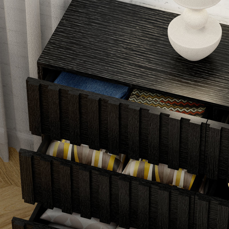 Premium Oak Texture Storage Cabinet with Modern Fluted Style and Metal Support Legs
