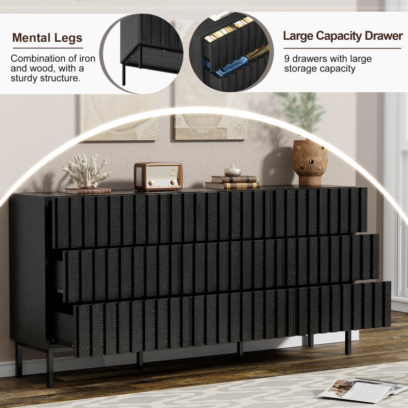 Premium Oak Texture Storage Cabinet with Modern Fluted Style and Metal Support Legs