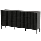 Premium Oak Texture Storage Cabinet with Modern Fluted Style and Metal Support Legs
