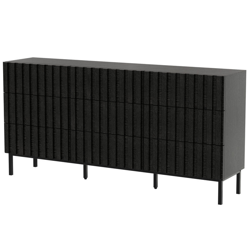 Premium Oak Texture Storage Cabinet with Modern Fluted Style and Metal Support Legs