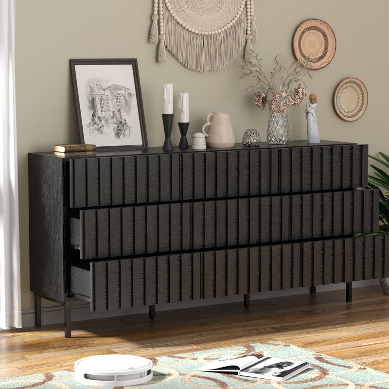 Premium Oak Texture Storage Cabinet with Modern Fluted Style and Metal Support Legs