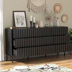 Premium Oak Texture Storage Cabinet with Modern Fluted Style and Metal Support Legs
