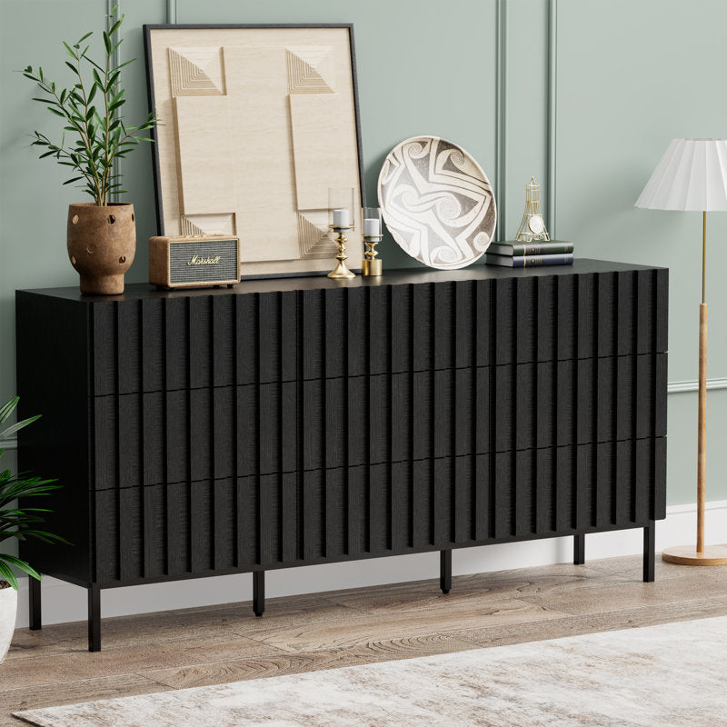 Premium Oak Texture Storage Cabinet with Modern Fluted Style and Metal Support Legs