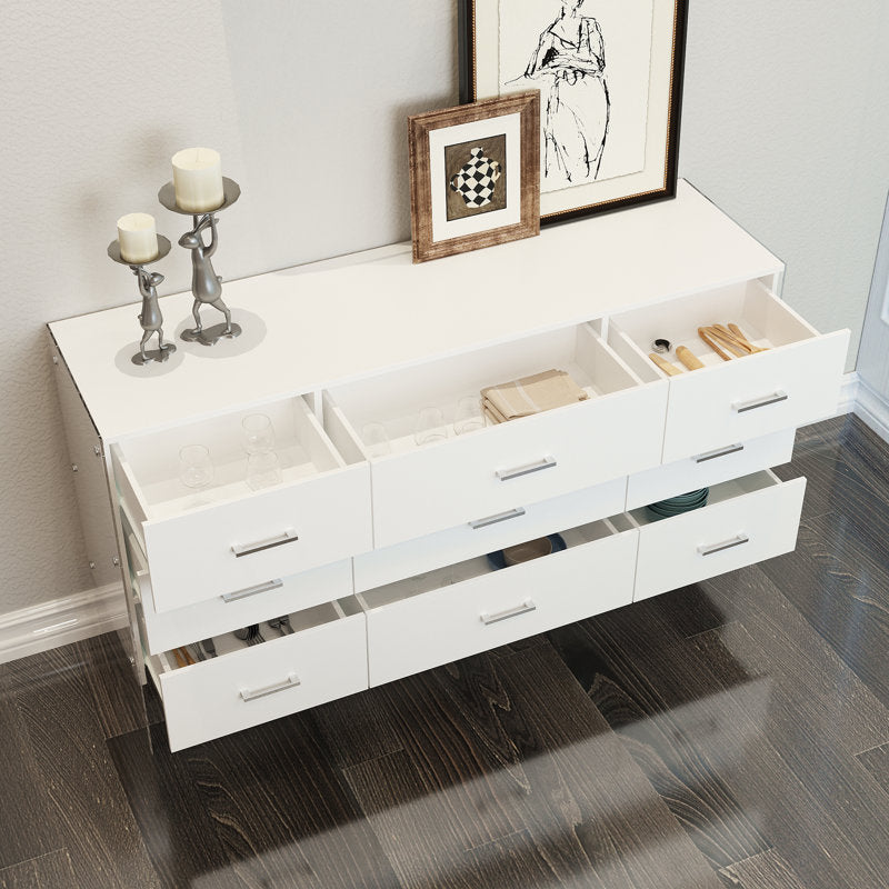 Minimalist White Storage Cabinet with Modern Acrylic Legs and Spacious Drawers