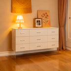 Minimalist White Storage Cabinet with Modern Acrylic Legs and Spacious Drawers