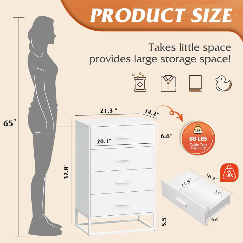 Modern 4-Drawer Storage Dresser with Minimalist Design and Clean Lines