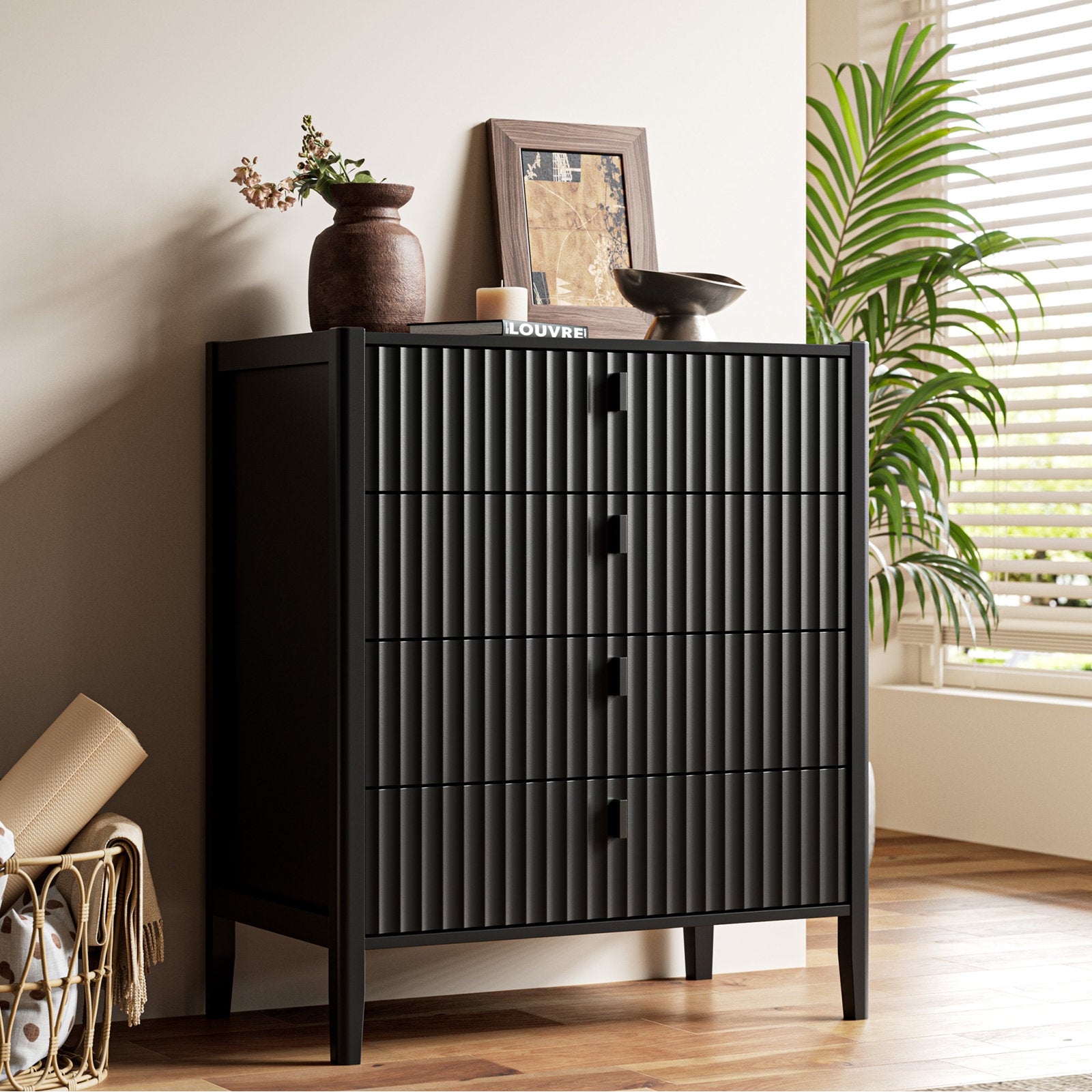Modern Fluted Dresser – Compact 4-Drawer Storage Unit for Bedroom or Living Room