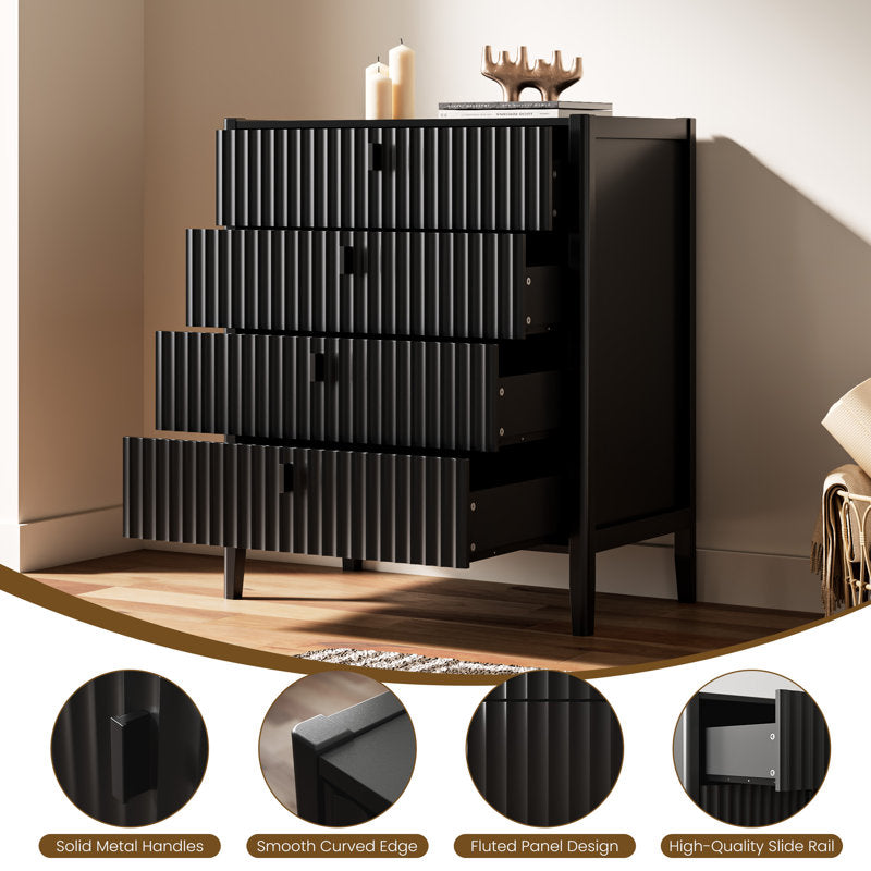 Modern Fluted Dresser – Compact 4-Drawer Storage Unit for Bedroom or Living Room