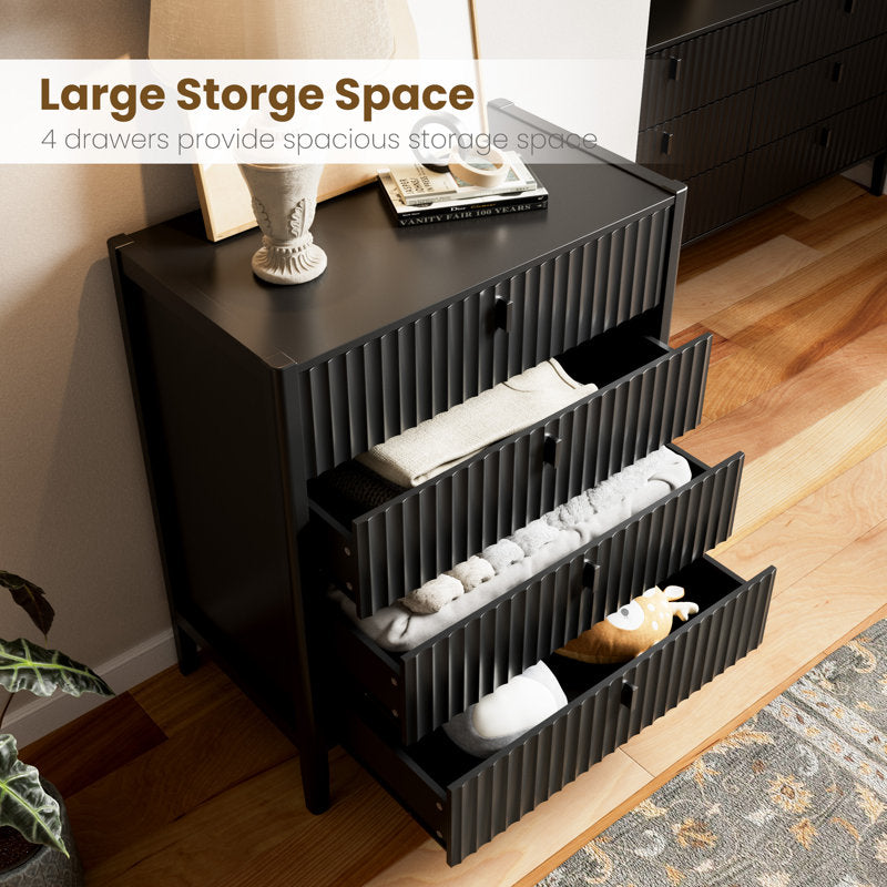 Modern Fluted Dresser – Compact 4-Drawer Storage Unit for Bedroom or Living Room