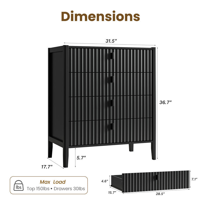 Modern Fluted Dresser – Compact 4-Drawer Storage Unit for Bedroom or Living Room
