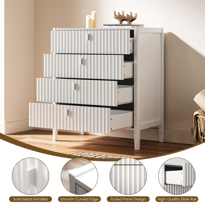 Modern Fluted Dresser – Compact 4-Drawer Storage Unit for Bedroom or Living Room