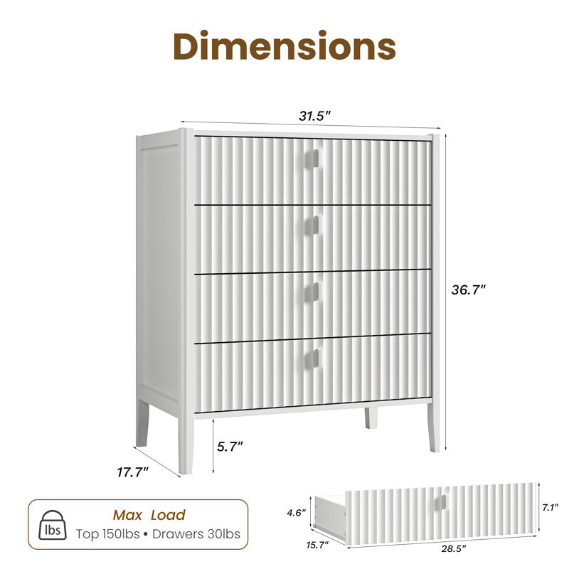 Modern Fluted Dresser – Compact 4-Drawer Storage Unit for Bedroom or Living Room