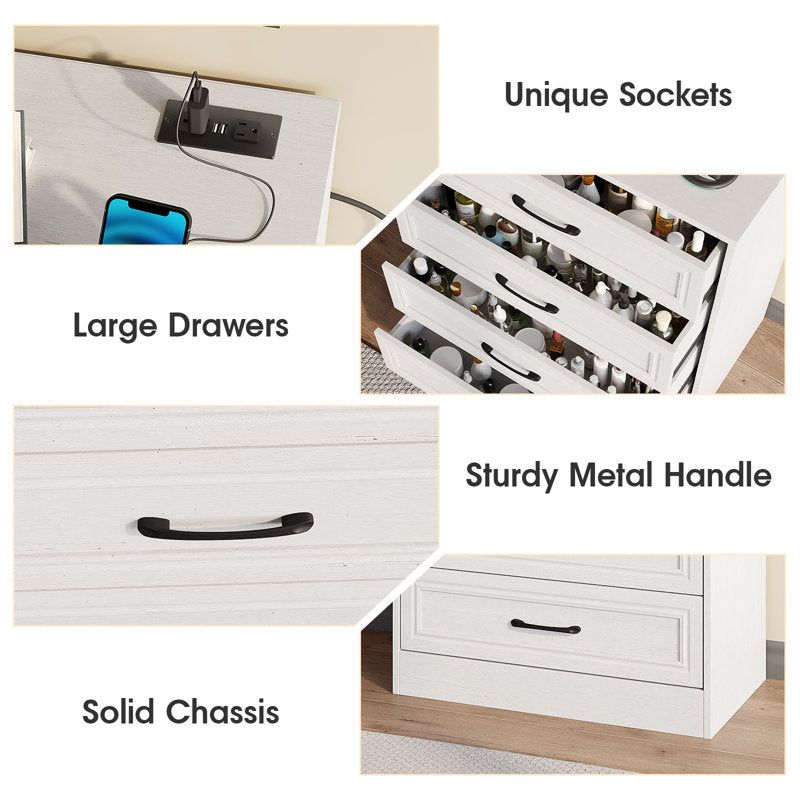 Modern Farmhouse White Dresser – 4 Drawer Bedroom Organizer with Clean Finish