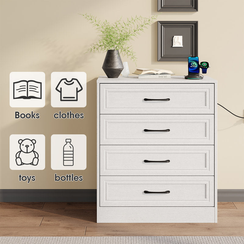 Modern Farmhouse White Dresser – 4 Drawer Bedroom Organizer with Clean Finish
