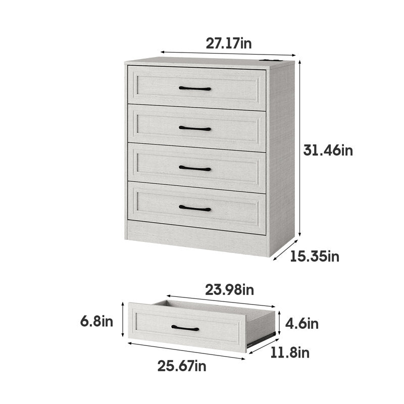 Modern Farmhouse White Dresser – 4 Drawer Bedroom Organizer with Clean Finish