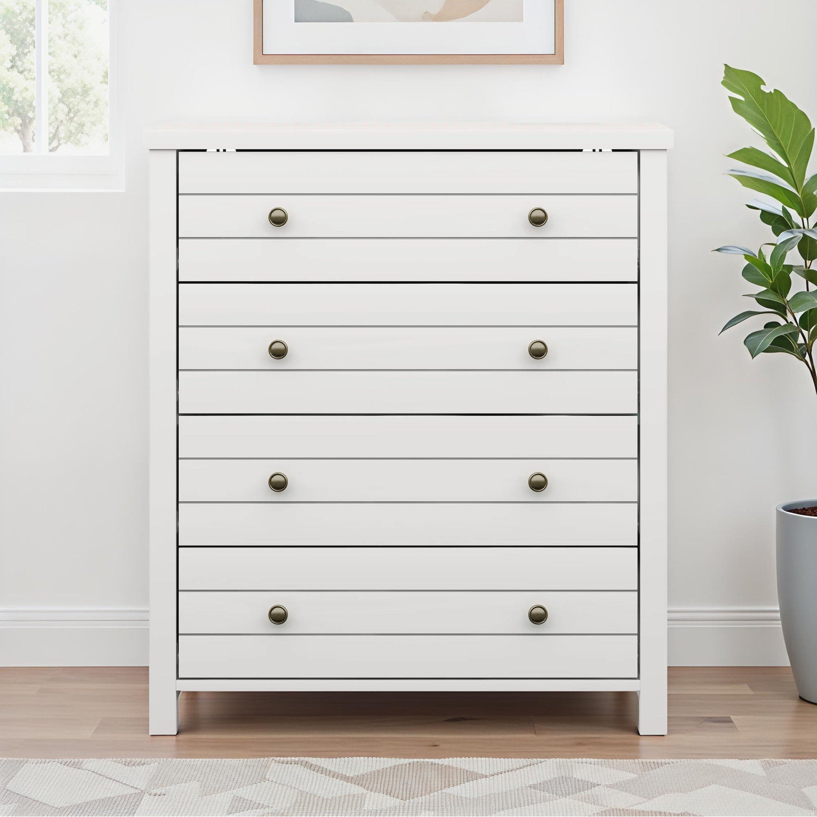 Classic Storage Chest – Stylish Bedroom Dresser with Smooth Finish and Metal Knobs
