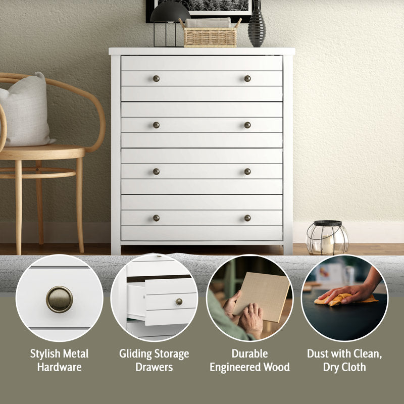 Classic Storage Chest – Stylish Bedroom Dresser with Smooth Finish and Metal Knobs