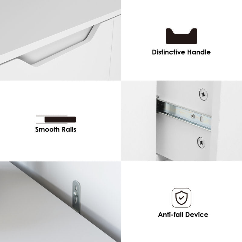 Elegant White Drawer Cabinet – Modern Storage Chest with Smooth Finish and Built-in Handles