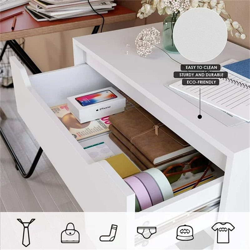 Elegant White Drawer Cabinet – Modern Storage Chest with Smooth Finish and Built-in Handles