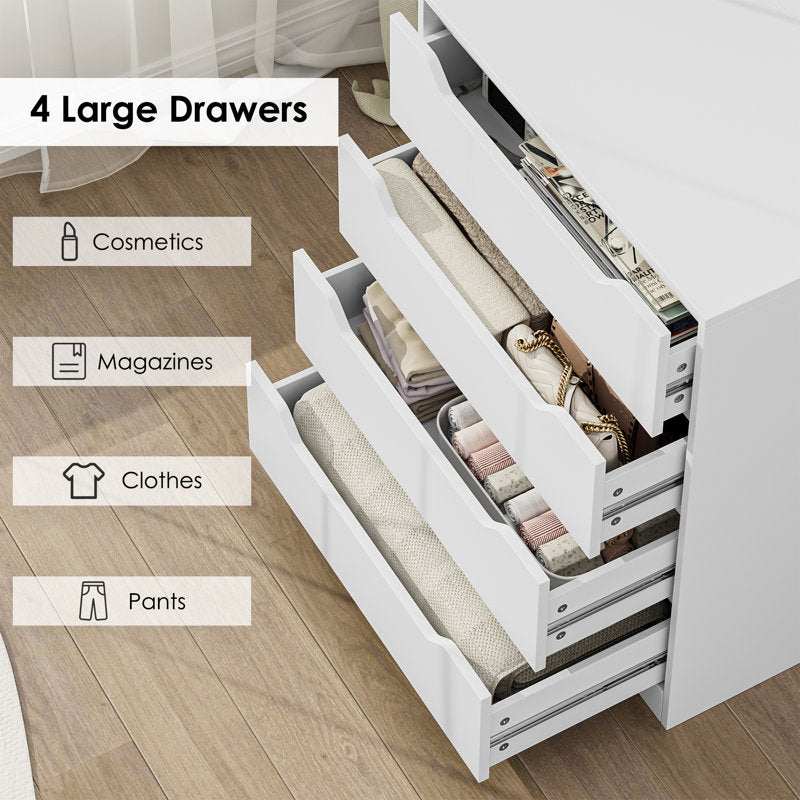 Elegant White Drawer Cabinet – Modern Storage Chest with Smooth Finish and Built-in Handles