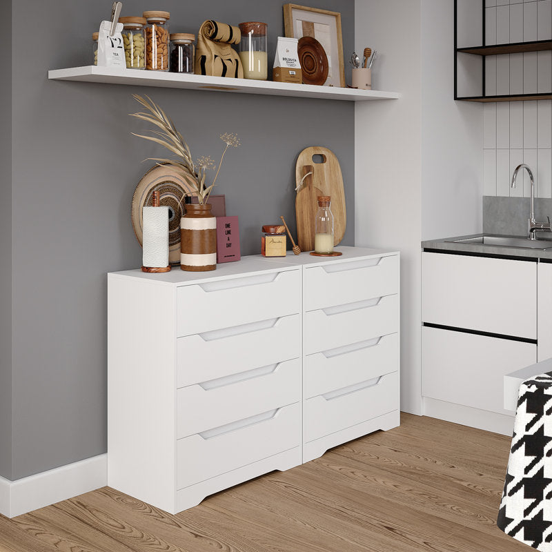Elegant White Drawer Cabinet – Modern Storage Chest with Smooth Finish and Built-in Handles