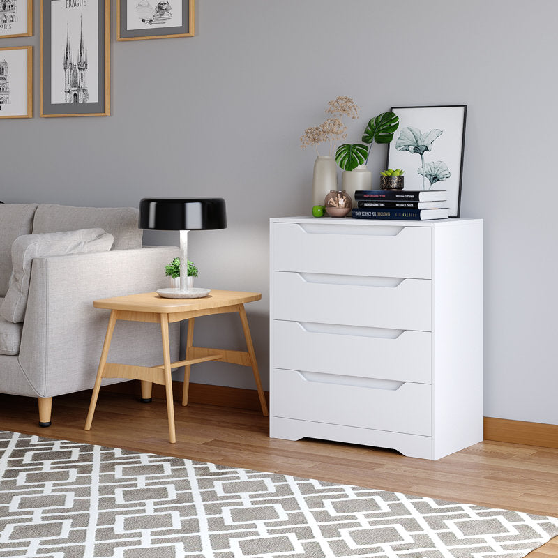 Elegant White Drawer Cabinet – Modern Storage Chest with Smooth Finish and Built-in Handles