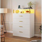 LED Storage Chest with Open Display Shelf, Bedroom Dresser Cabinet