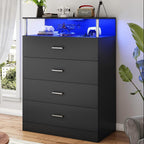 LED Storage Chest with Open Display Shelf, Bedroom Dresser Cabinet