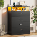 LED Storage Chest with Open Display Shelf, Bedroom Dresser Cabinet